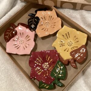 Vintage Signed Floral Ceramic trinket dish Set/4  Signed